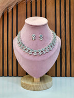 Avielle Sea Green Diamond Finish Minimal Necklace Set with Earrings