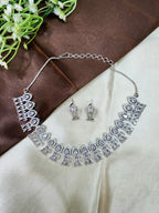 Royal White Diamond Finish Statement Necklace Set with Earrings | Bridal & Wedding Jewellery