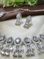 Royal White Diamond Finish Statement Necklace Set with Earrings | Bridal & Wedding Jewellery
