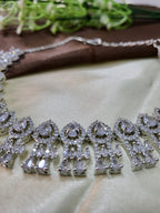 Royal White Diamond Finish Statement Necklace Set with Earrings | Bridal & Wedding Jewellery