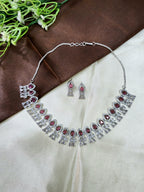 Royal Ruby Red Diamond Finish Statement Necklace Set with Earrings | Bridal & Wedding Jewellery