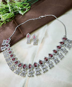 Royal Ruby Red Diamond Finish Statement Necklace Set with Earrings | Bridal & Wedding Jewellery