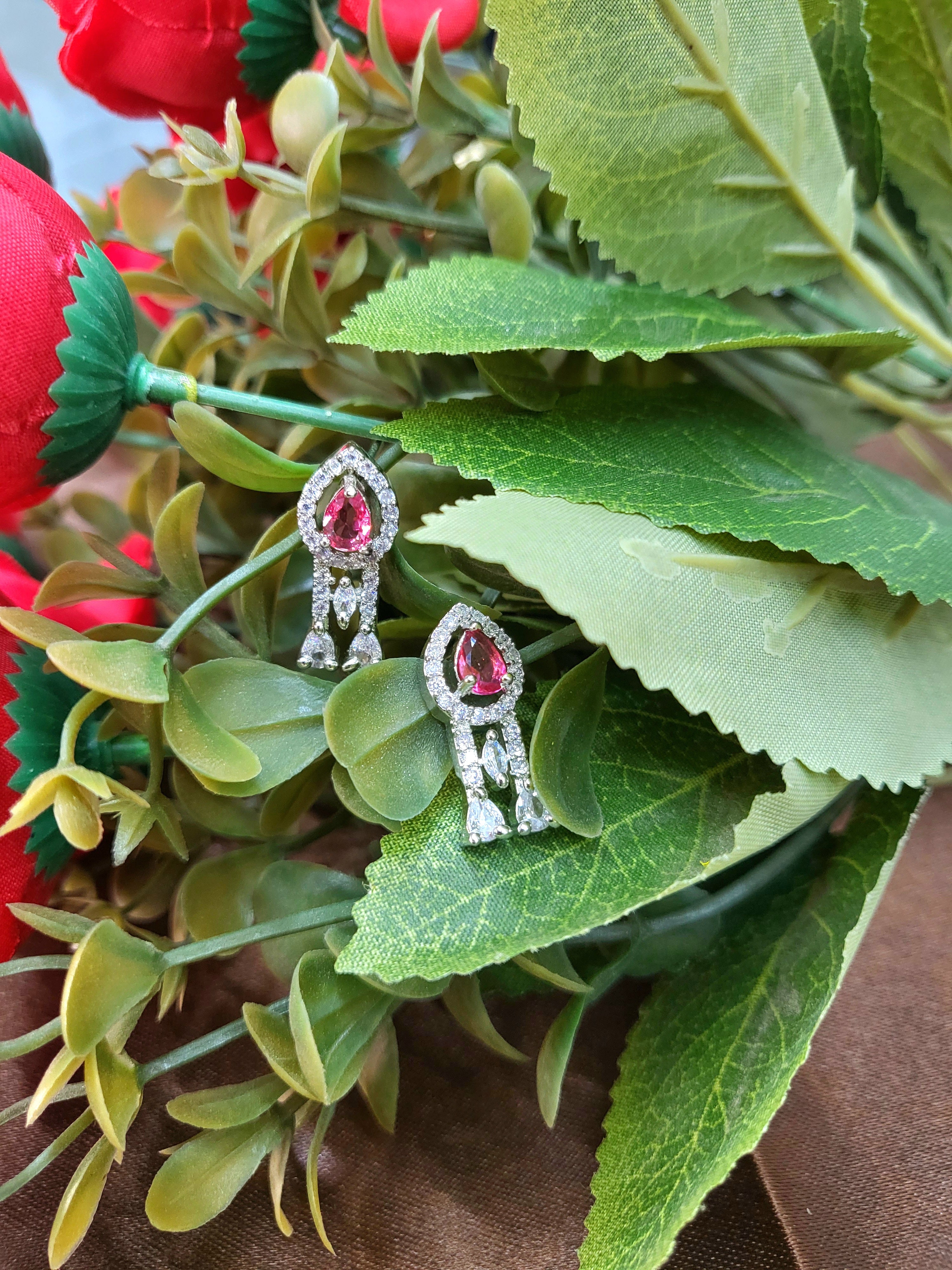 Royal Ruby Red Diamond Finish Statement Necklace Set with Earrings | Bridal & Wedding Jewellery