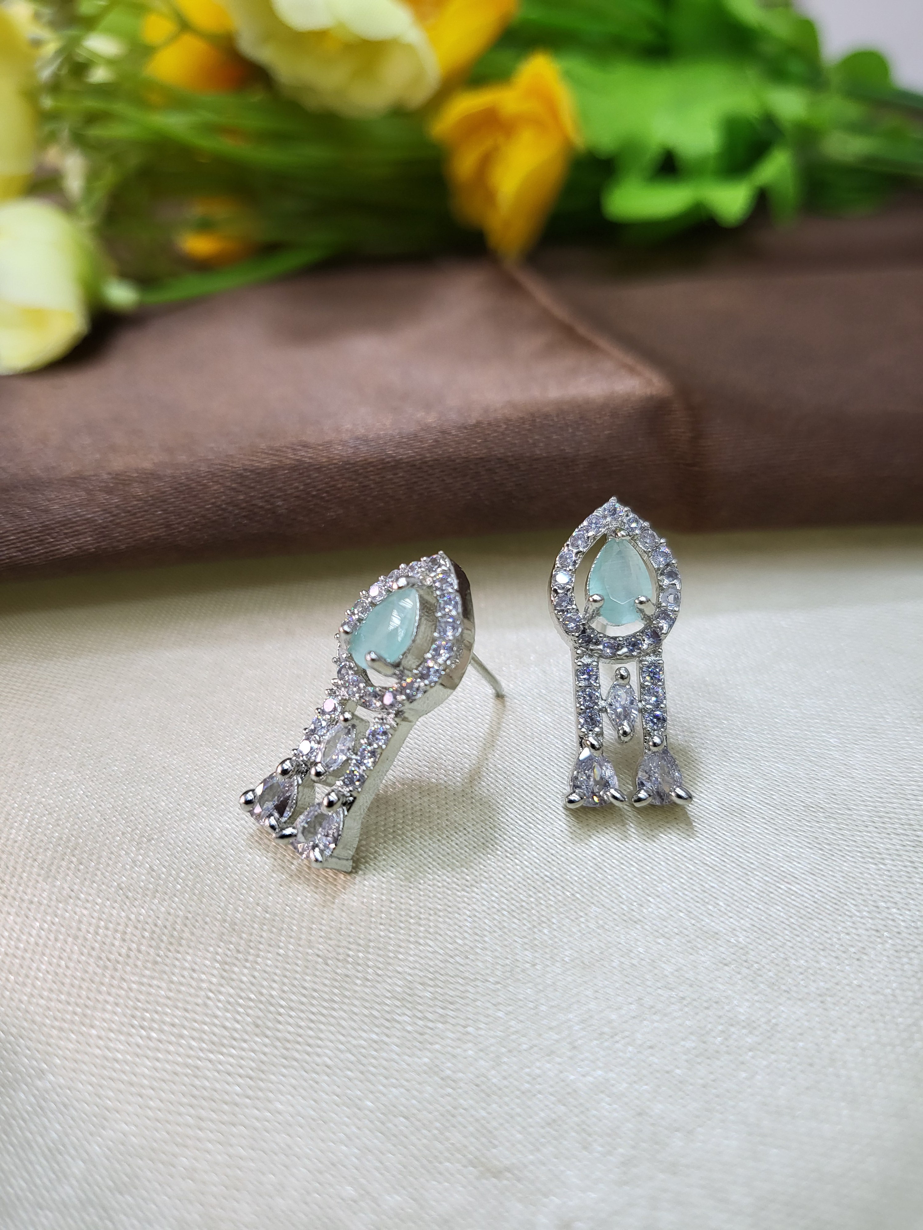 Royal Sea Green Diamond Finish Statement Necklace Set with Earrings | Bridal & Wedding Jewellery