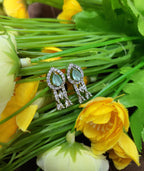 Royal Sea Green Diamond Finish Statement Necklace Set with Earrings | Bridal & Wedding Jewellery