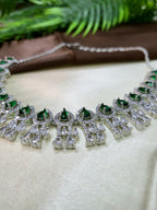 Royal Emerald Green Diamond Finish Statement Necklace Set with Earrings | Bridal & Wedding Jewellery