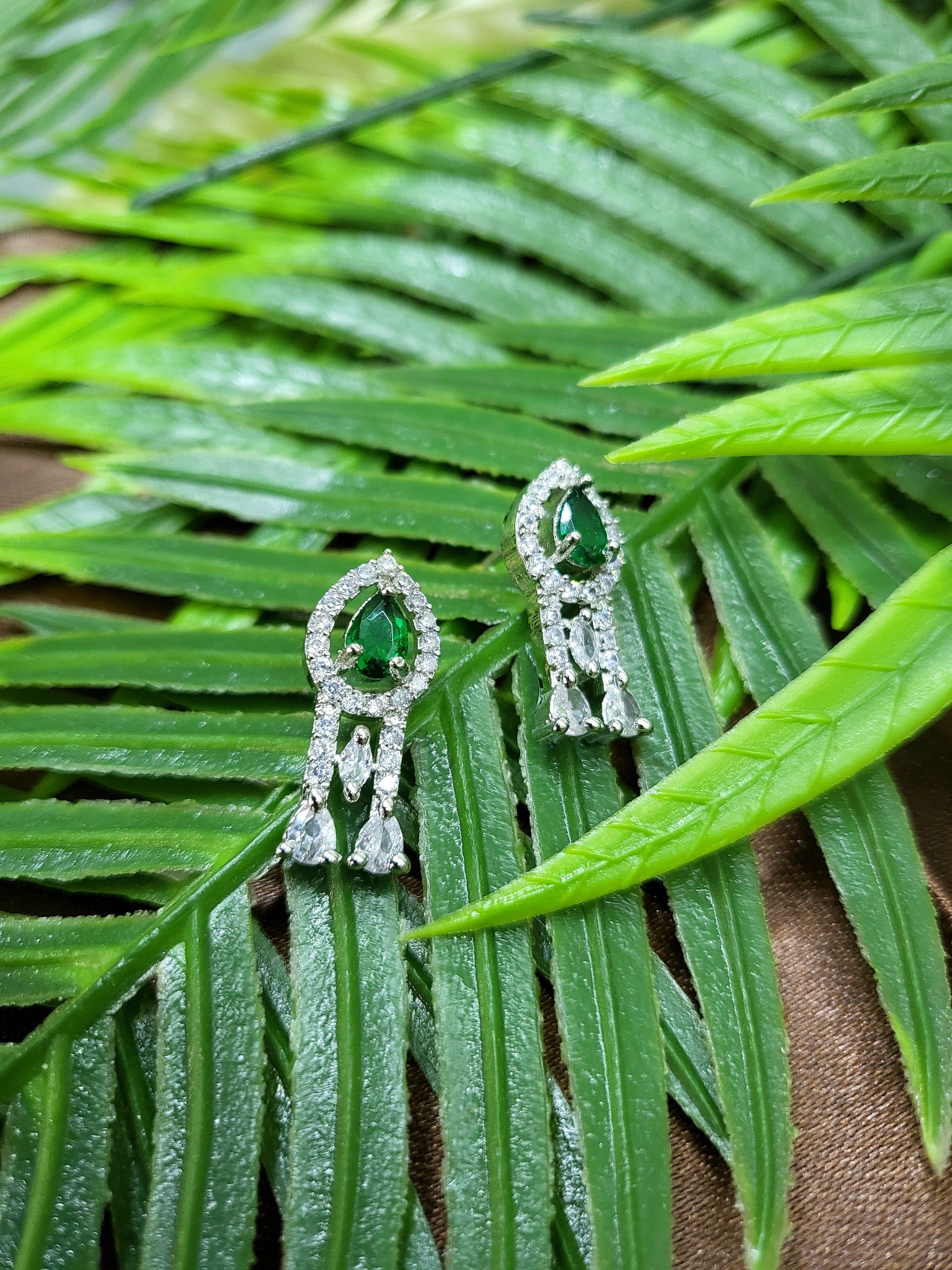 Royal Emerald Green Diamond Finish Statement Necklace Set with Earrings | Bridal & Wedding Jewellery