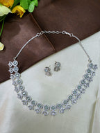 Avielle Sea Green Diamond Finish Minimal Necklace Set with Earrings