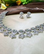 Avielle Sea Green Diamond Finish Minimal Necklace Set with Earrings