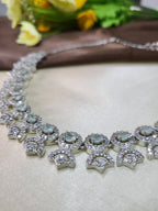 Avielle Sea Green Diamond Finish Minimal Necklace Set with Earrings