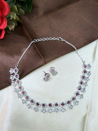 Avielle Ruby Red Diamond Finish Minimal Necklace Set with Earrings