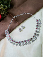 Avielle Ruby Red Diamond Finish Minimal Necklace Set with Earrings
