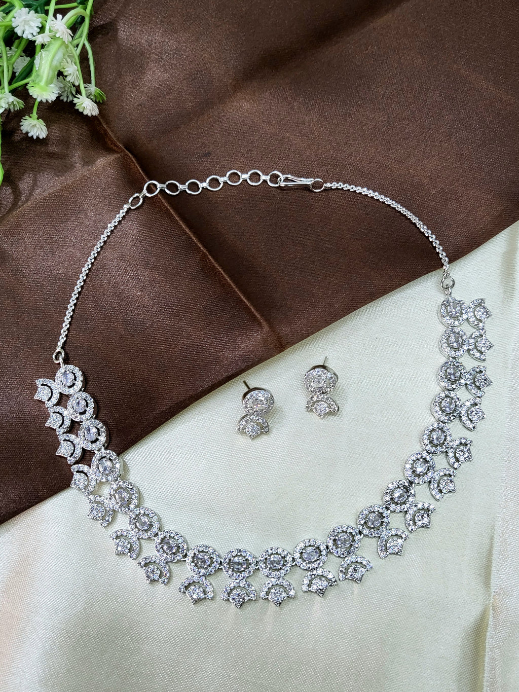 Avielle White Diamond Finish Minimal Necklace Set with Earrings