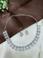 Avielle White Diamond Finish Minimal Necklace Set with Earrings