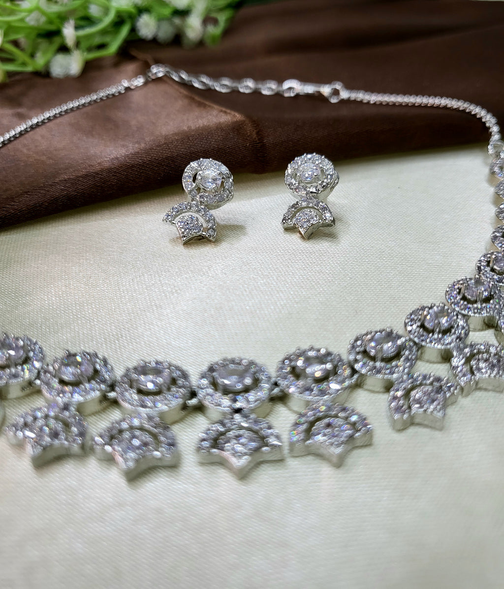 Avielle White Diamond Finish Minimal Necklace Set with Earrings
