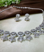 Avielle White Diamond Finish Minimal Necklace Set with Earrings