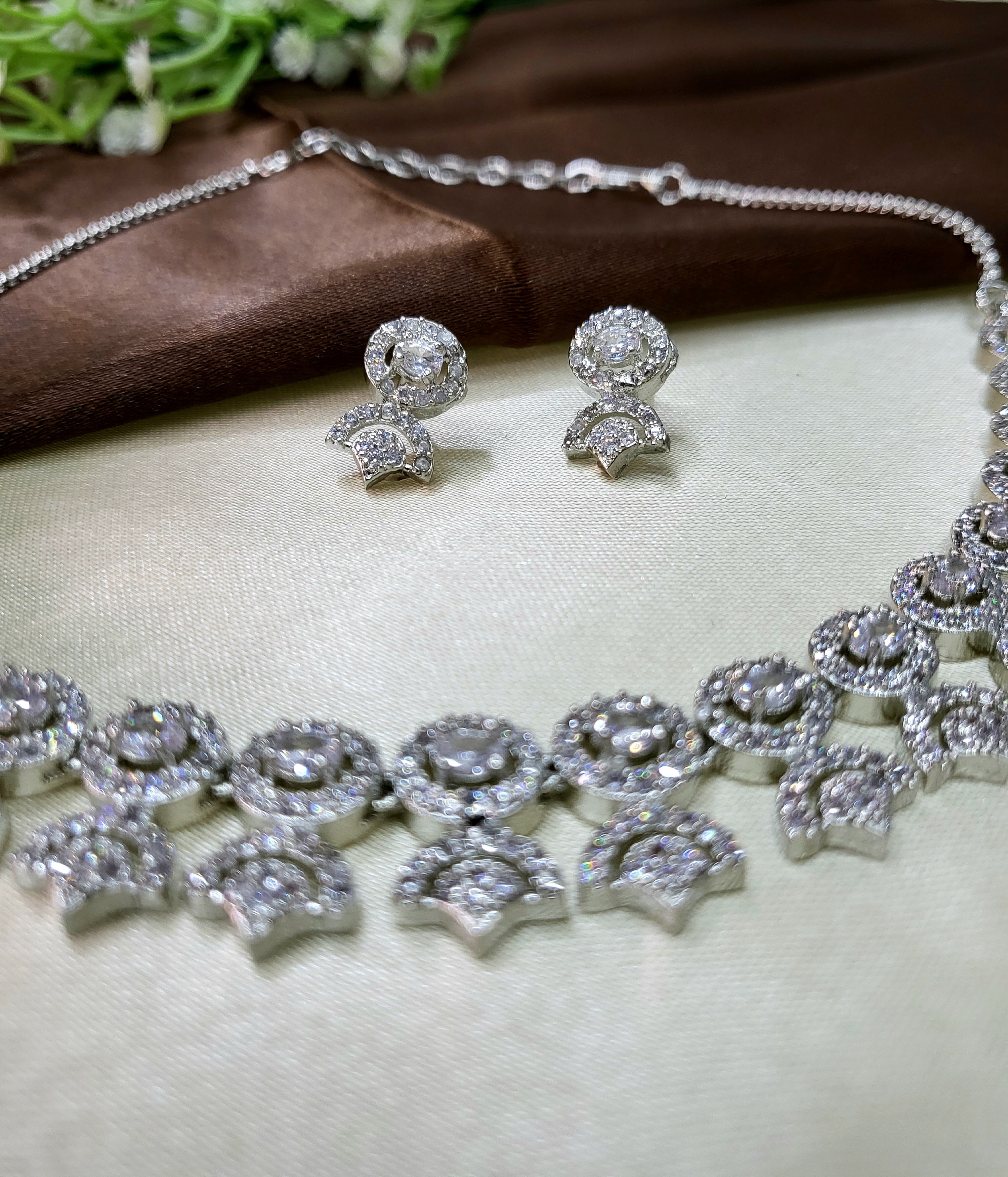 Avielle White Diamond Finish Minimal Necklace Set with Earrings