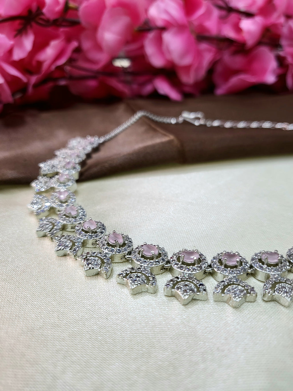 Avielle Pink Diamond Finish Minimal Necklace Set with Earrings