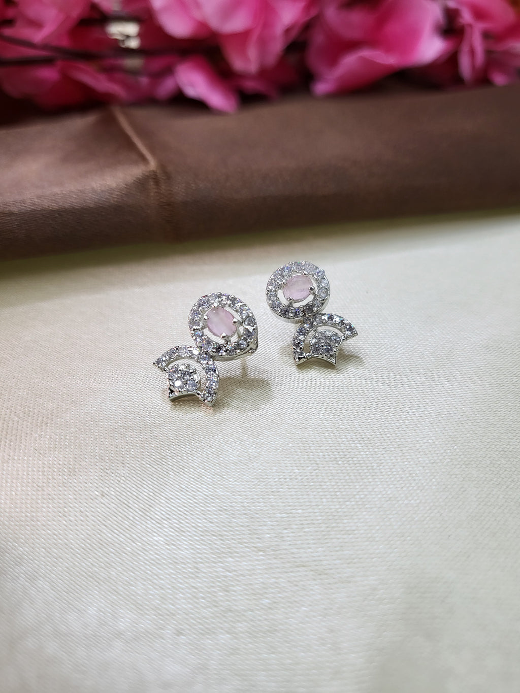 Avielle Pink Diamond Finish Minimal Necklace Set with Earrings