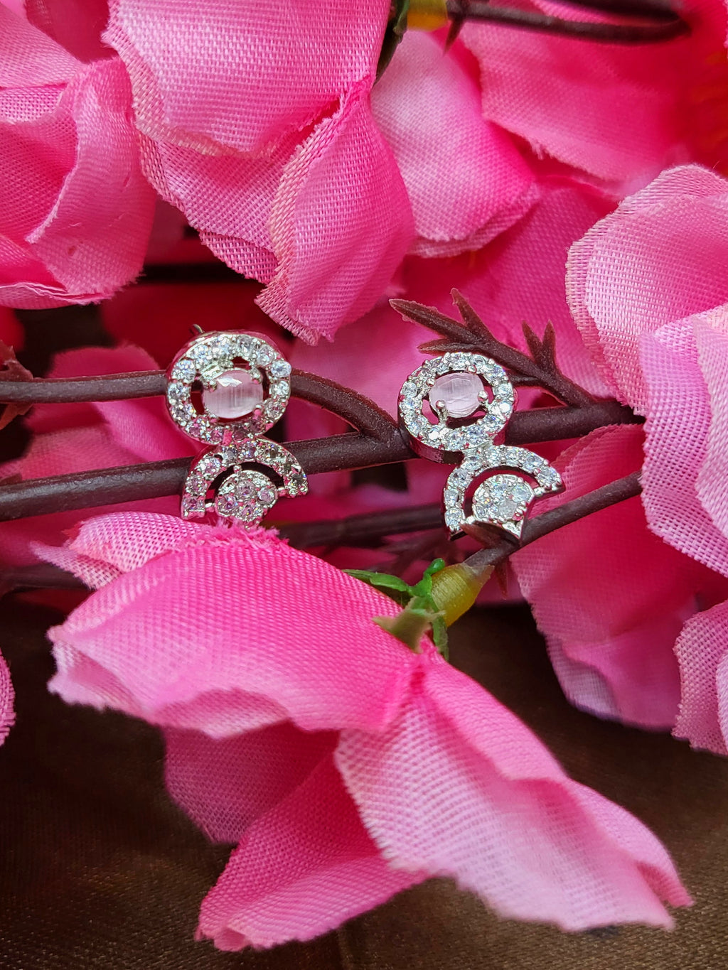 Avielle Pink Diamond Finish Minimal Necklace Set with Earrings