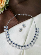 Avielle Sapphire Blue Diamond Finish Minimal Necklace Set with Earrings