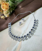 Avielle Sapphire Blue Diamond Finish Minimal Necklace Set with Earrings