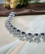 Avielle Sapphire Blue Diamond Finish Minimal Necklace Set with Earrings