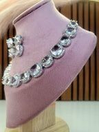 Lunaria White Diamond Finish Necklace Set with Earrings | Elegant Bridal & Party Wear Jewellery