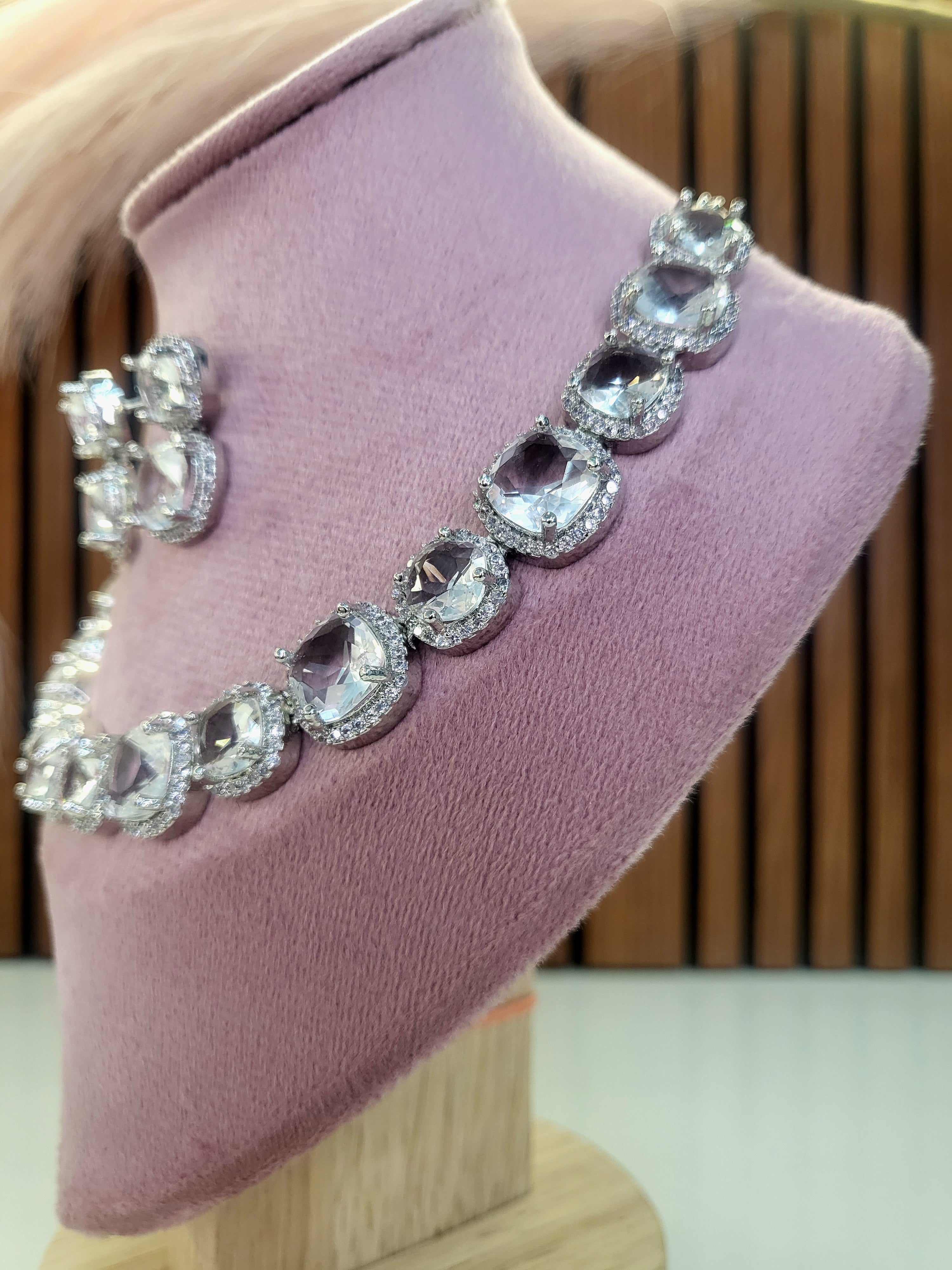 Lunaria White Diamond Finish Necklace Set with Earrings | Elegant Bridal & Party Wear Jewellery
