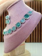 Lunaria Sea Green Diamond Finish Necklace Set with Earrings | Elegant Bridal & Party Wear Jewellery