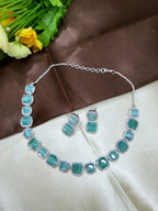 Lunaria Sea Green Diamond Finish Necklace Set with Earrings | Elegant Bridal & Party Wear Jewellery