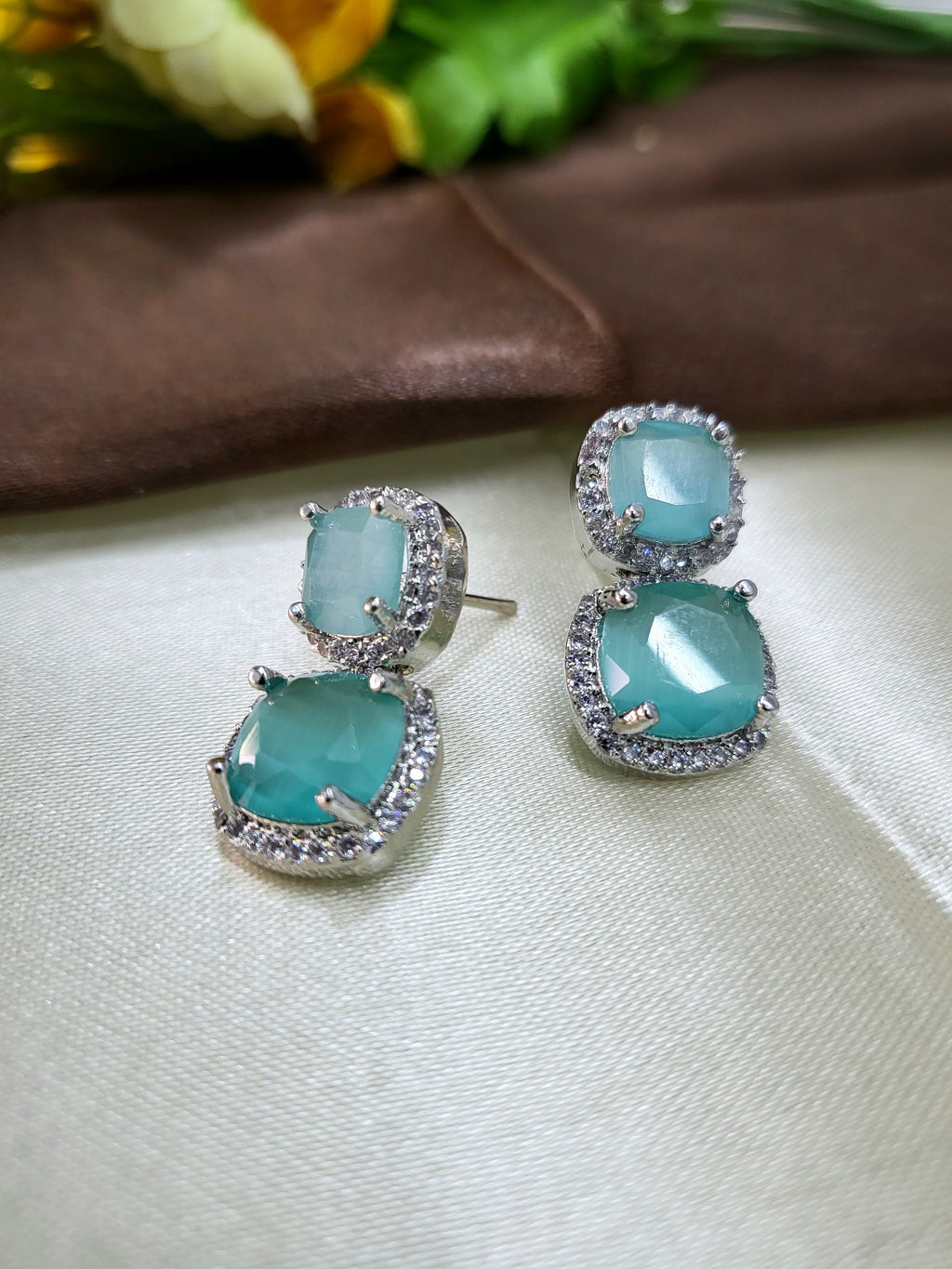 Lunaria Sea Green Diamond Finish Necklace Set with Earrings | Elegant Bridal & Party Wear Jewellery