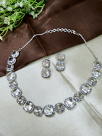 Lunaria White Diamond Finish Necklace Set with Earrings | Elegant Bridal & Party Wear Jewellery