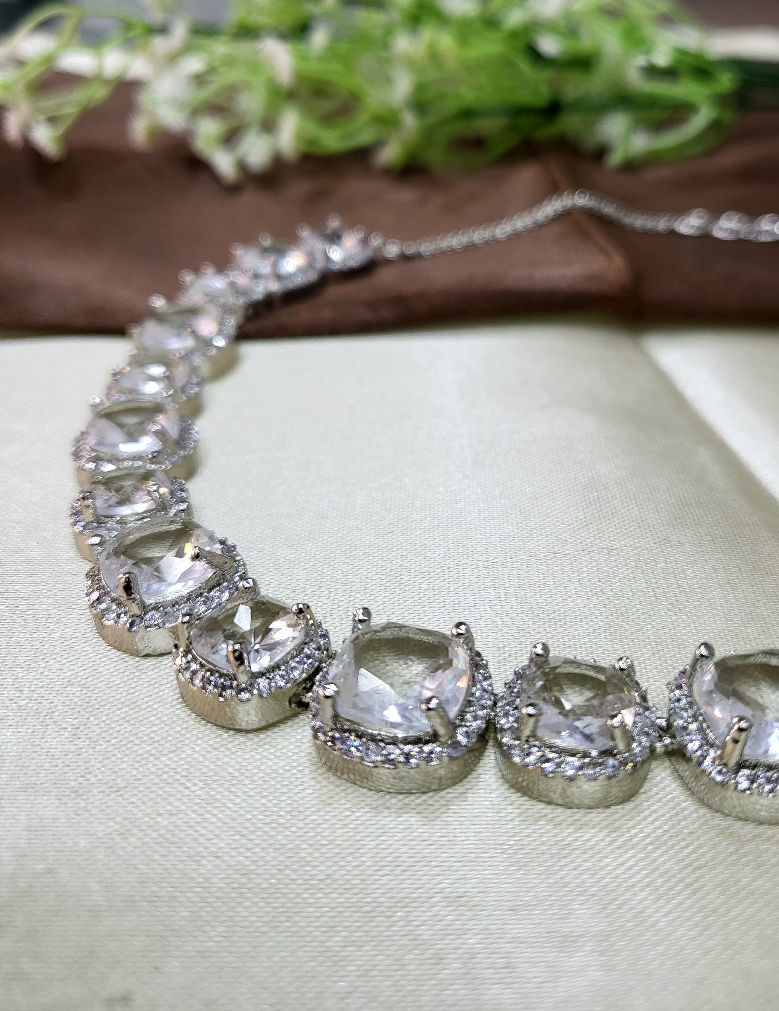 Lunaria White Diamond Finish Necklace Set with Earrings | Elegant Bridal & Party Wear Jewellery