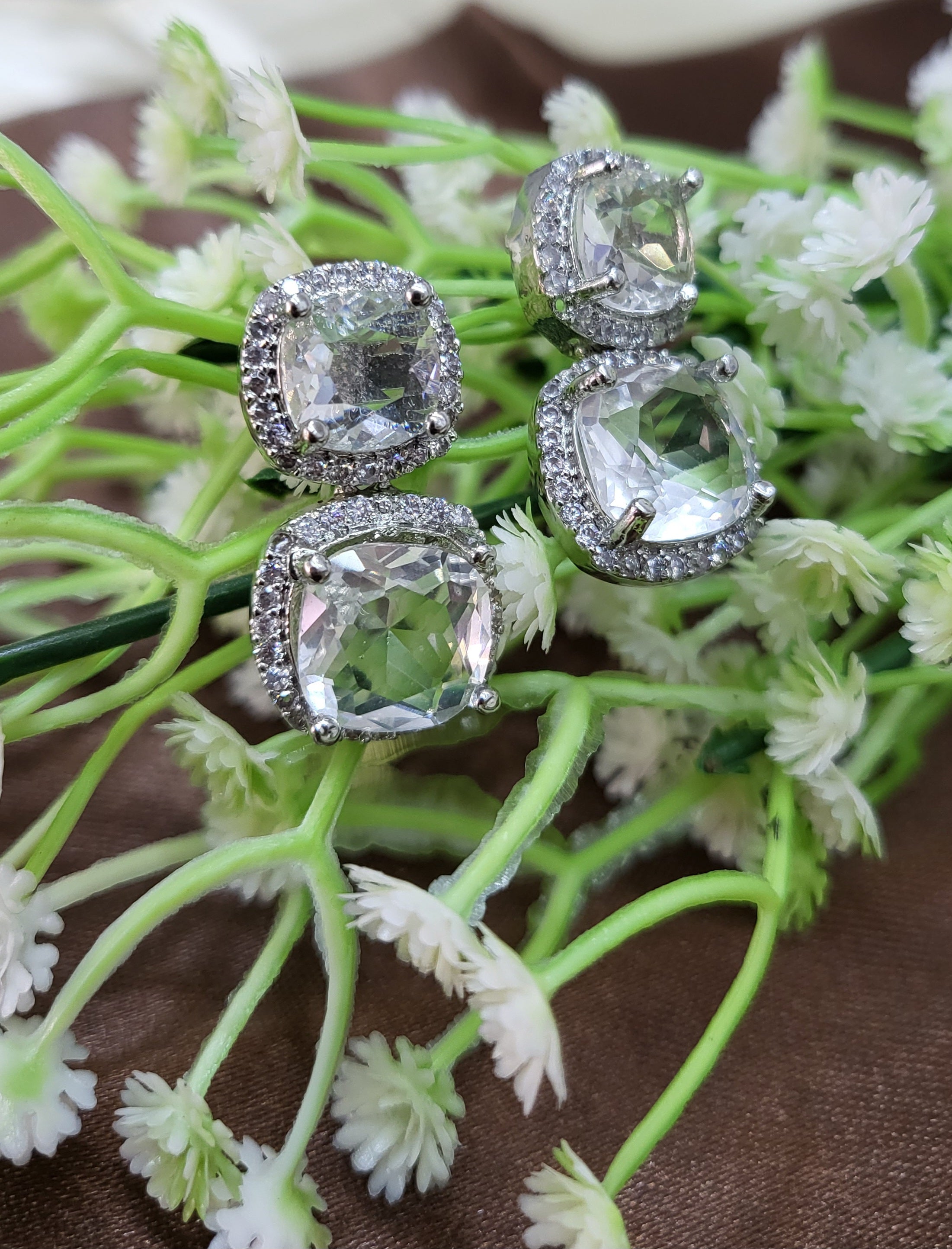 Lunaria White Diamond Finish Necklace Set with Earrings | Elegant Bridal & Party Wear Jewellery