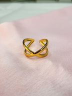 Aurevia Criss-Cross Gold Ring for Women | Adjustable Waterproof Anti-Tarnish Ring