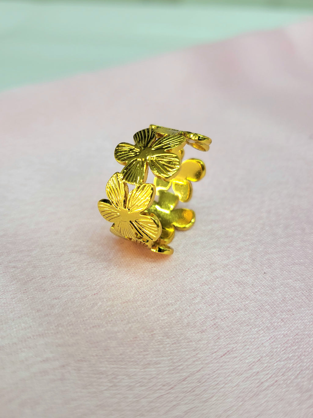 Veloura Floral Gold Ring for Women | Adjustable Waterproof Statement Ring