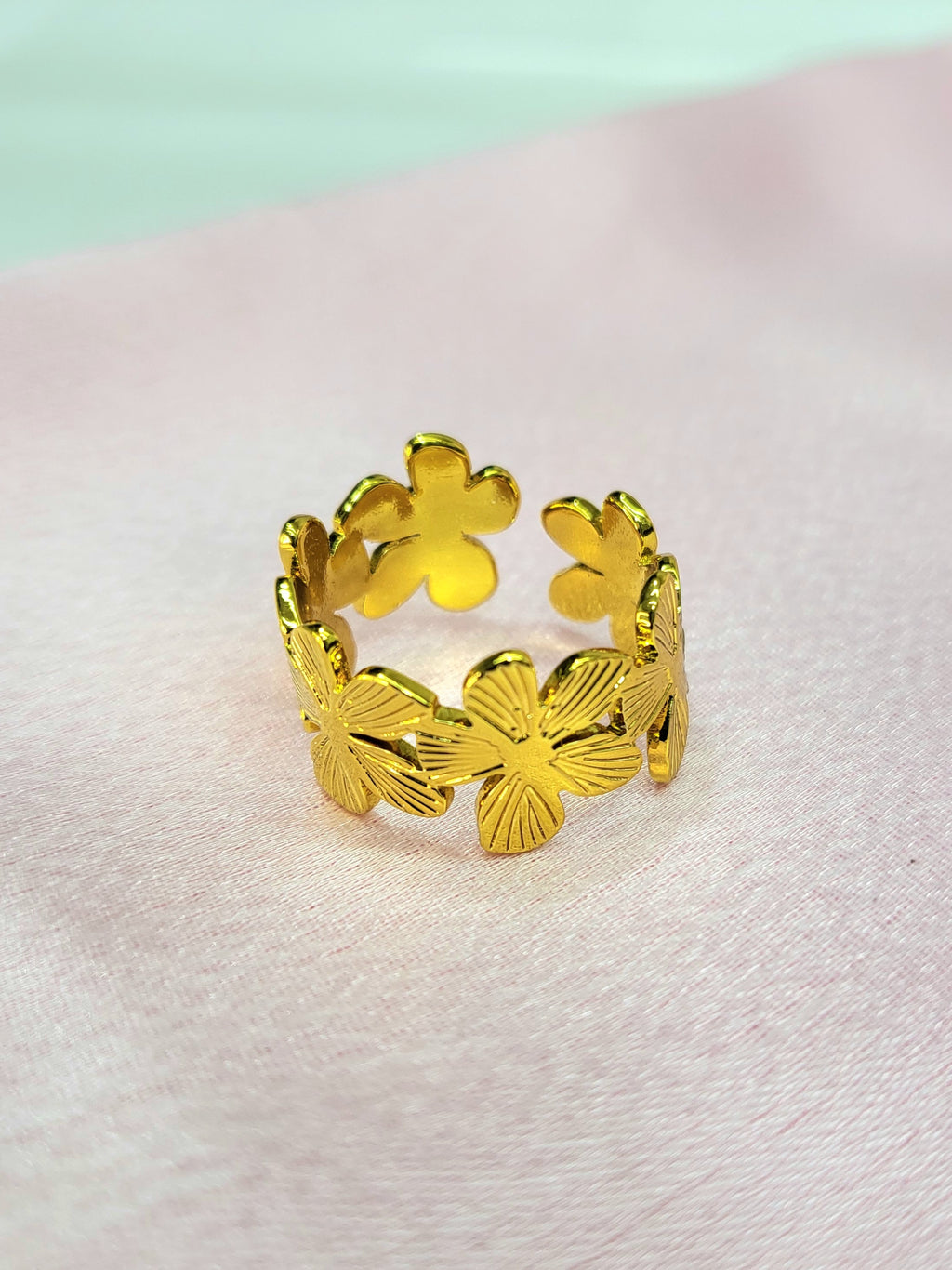 Veloura Floral Gold Ring for Women | Adjustable Waterproof Statement Ring
