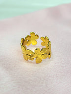 Veloura Floral Gold Ring for Women | Adjustable Waterproof Statement Ring