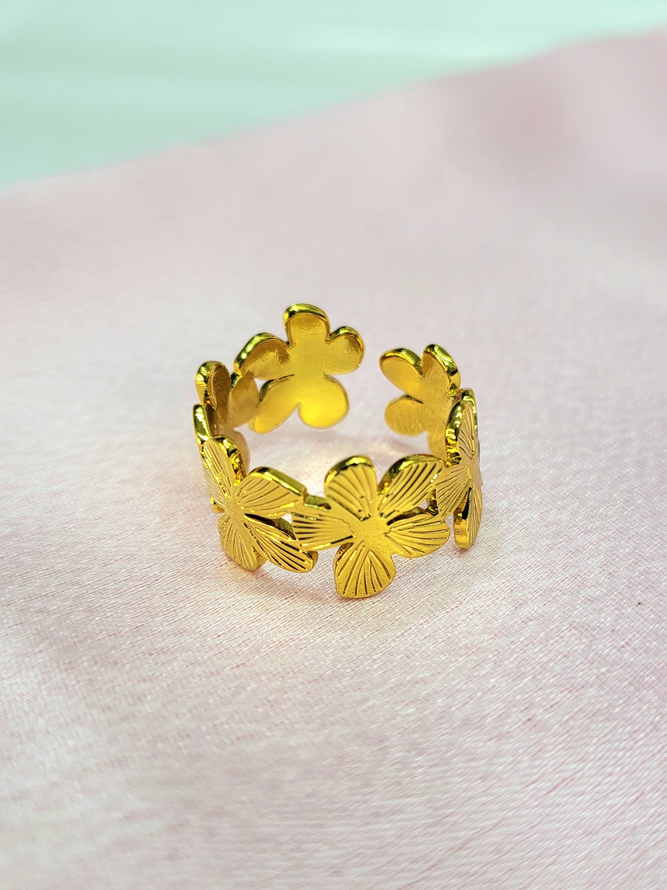 Veloura Floral Gold Ring for Women | Adjustable Waterproof Statement Ring