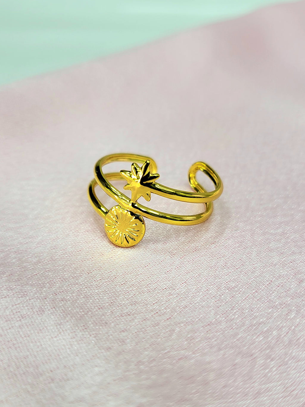 Elaris Gold Plated Stainless Steel Celestial Ring for Women | Adjustable Waterproof Anti-Tarnish Ring