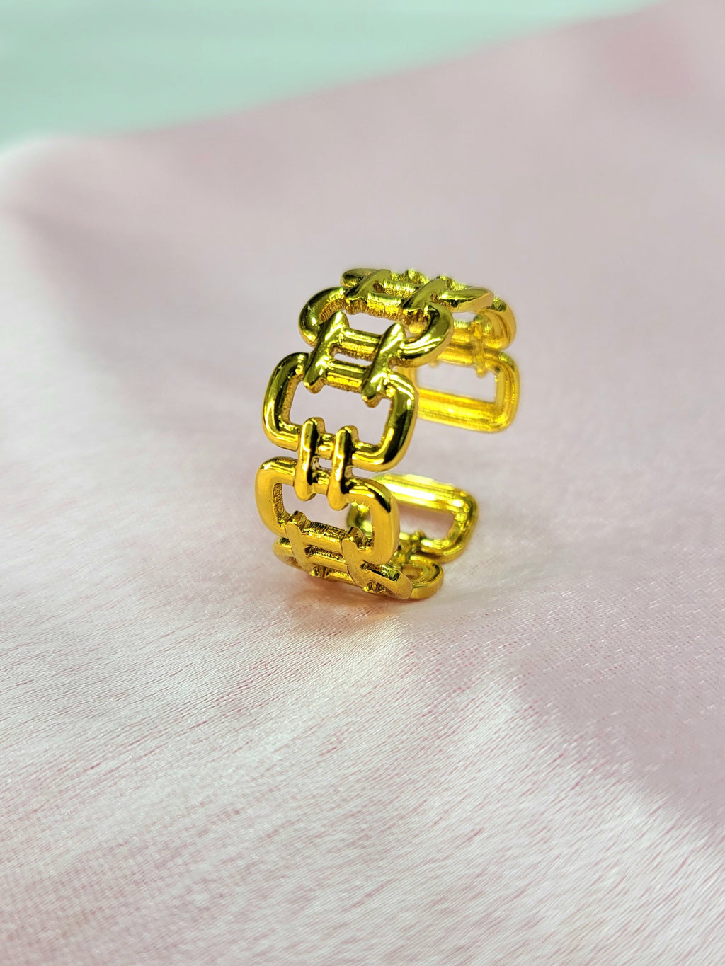 Zephira Gold Plated Stainless Steel Ring for Women | Adjustable Waterproof Statement Ring