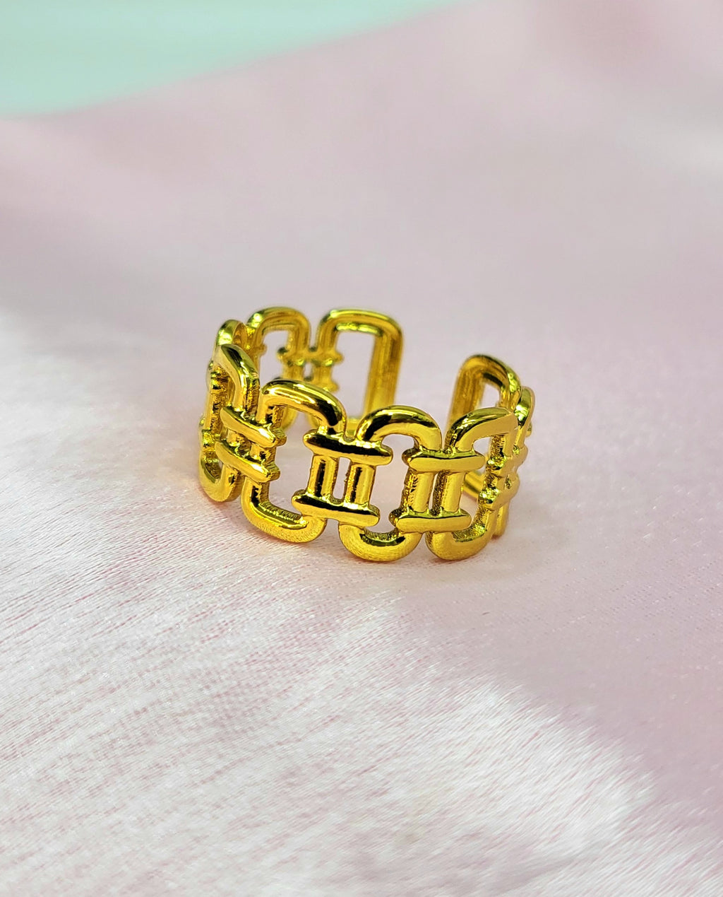 Zephira Gold Plated Stainless Steel Ring for Women | Adjustable Waterproof Statement Ring