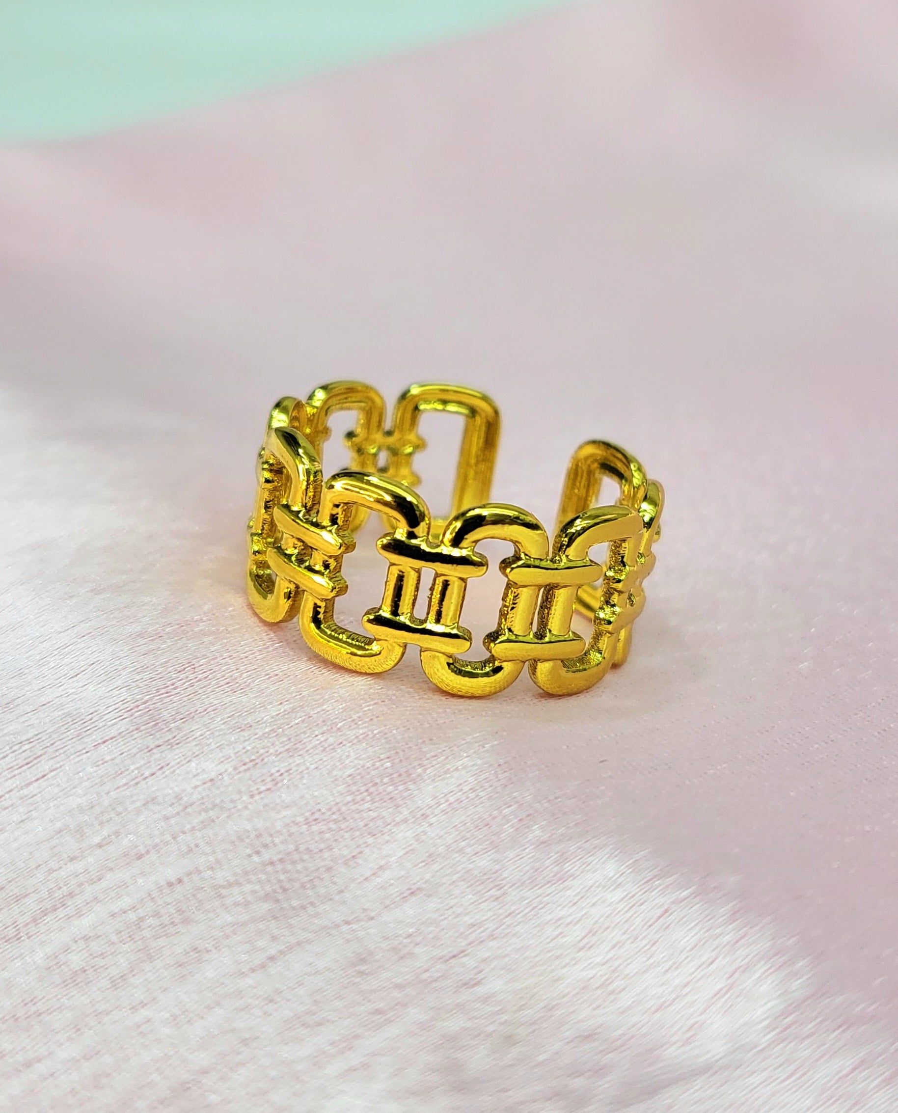 Zephira Gold Plated Stainless Steel Ring for Women | Adjustable Waterproof Statement Ring