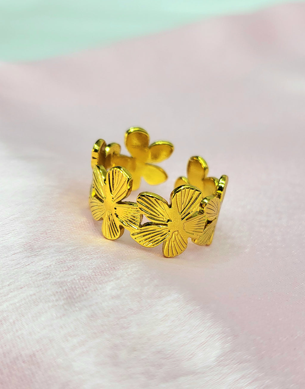 Veloura Floral Gold Ring for Women | Adjustable Waterproof Statement Ring