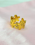 Veloura Floral Gold Ring for Women | Adjustable Waterproof Statement Ring