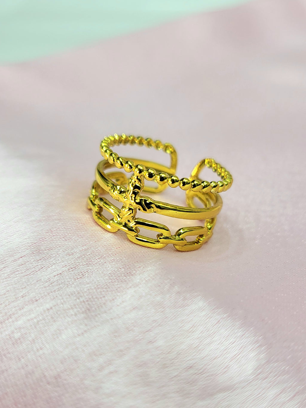 Virelle Gold Plated Stainless Steel Multi Layer Ring for Women | Adjustable Waterproof Statement Ring