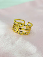 Virelle Gold Plated Stainless Steel Multi Layer Ring for Women | Adjustable Waterproof Statement Ring