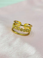 Solviera Gold Plated Stainless Steel Layered Ring for Women | Adjustable Waterproof Anti-Tarnish Ring