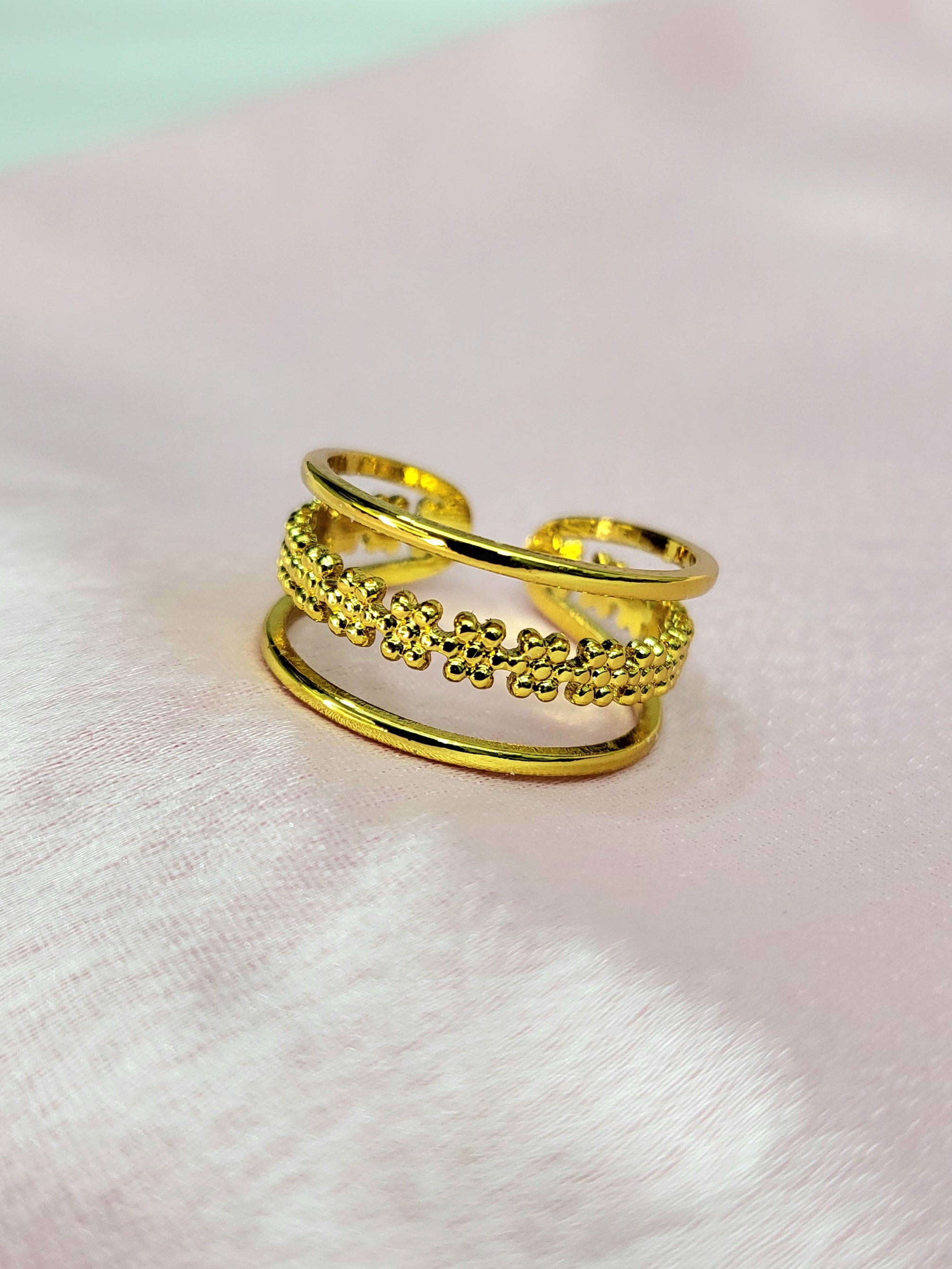 Solviera Gold Plated Stainless Steel Layered Ring for Women | Adjustable Waterproof Anti-Tarnish Ring